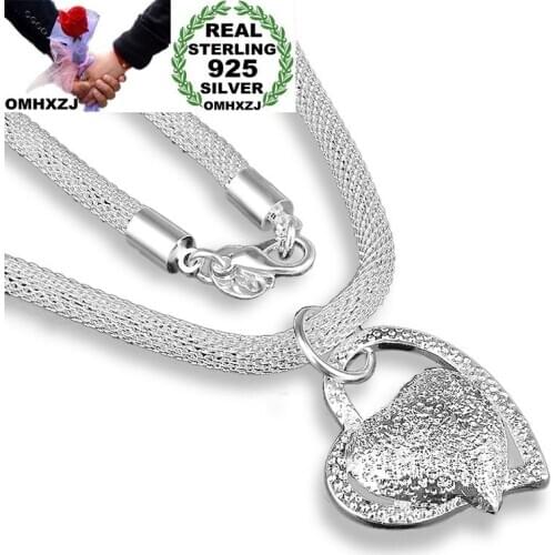 OMHXZJ Wholesale Personality Fashion OL Woman Girl Party Wedding Gift Silver Heart Mesh Tube 925 Sterling Silver Necklace NC02