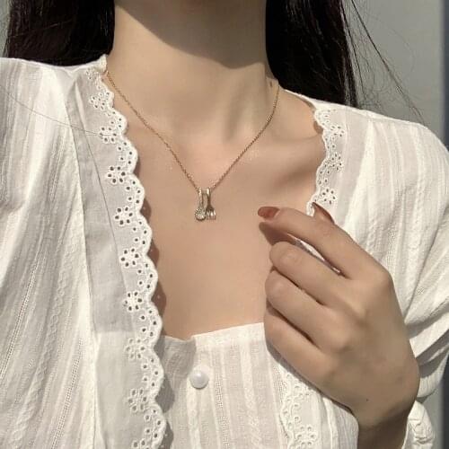 Crystal Bijoux Femme Spoon And Fork Pendant Necklace Women Fashion Jewelry Gold Color Titanium Steel Ketting Not Change Color
