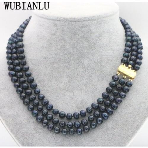 WUBIANLU 7-8mm 3 Row 5 Colors Freshwater Pearl Necklace Women In Choker Necklaces Elegant Wedding Jewelry Clothing Ｍatch