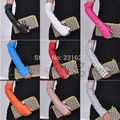Womens fashion gloves long Semi-finger gloves long gloves pu leather long sexy fingerless gloves 40cm