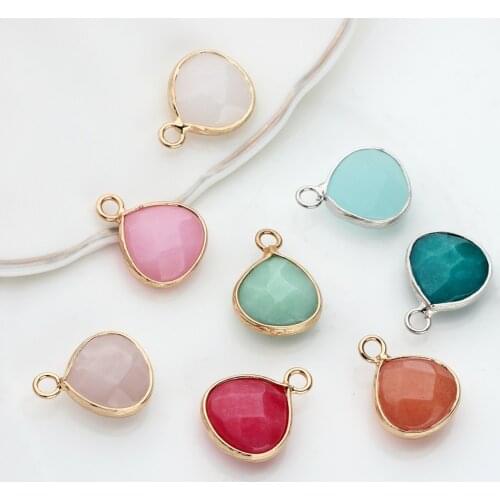 2pcs/lot 14mm Gold Copper Bound Seven Colors Water Drop Natural Stone Charms Pendant For DIY Jewelry Finding Accessories