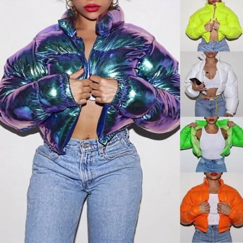 New Winter Down Jacket Women 2020 Neon Color Cropped Puffer Jacket Parka Outwear Thick Bubble Coat Fashion Streetwear 2021