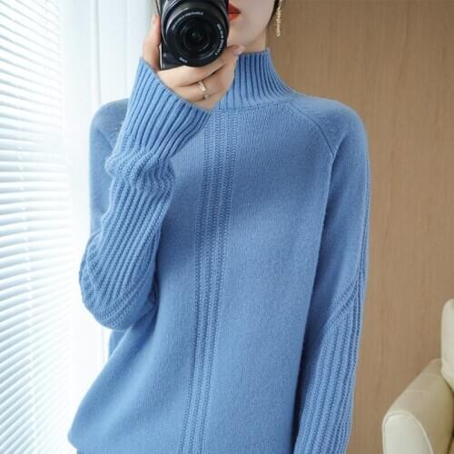 Fall/Winter Womens Turtleneck Sweater 100% Pure Wool Thermal Pullover Long Sleeve Cashmere Loose Pullover