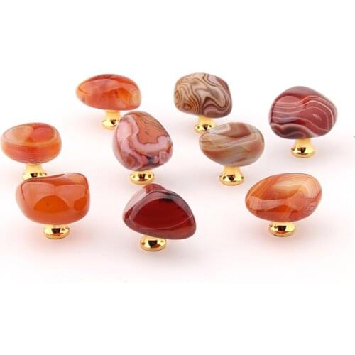 Natural silk agate cabinet handle drawer wardrobe door jewelry box hook single hole handle 25-35mm diameter