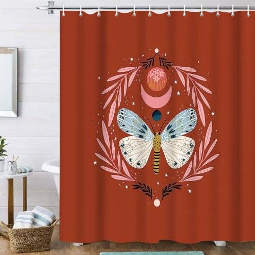 Nordic Black Butterfly Flower Moon Printed Shower Curtain Home Bathroom Decor Waterproof and Mildew-proof Hanging Curtain