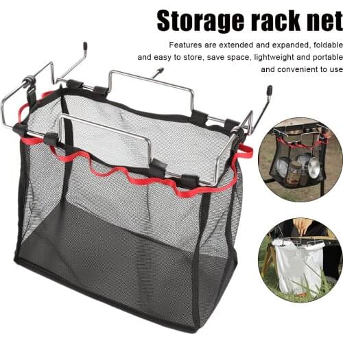 Outdoor BBQ Camping Folding Mesh Net Basket Portable Table Storage Hanging Mesh Bag Barbecue Grilling Tool Utensils Storage Bag