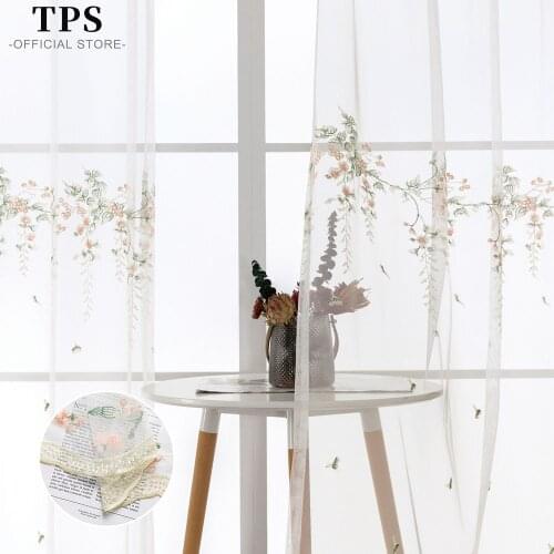 TPS Romantic Embroidered Tulle Lace Sheer Curtains for Living Room Window Treatment Curtains for the Room Bedroom Kitchen Drapes