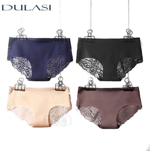 Sexy Panties Lace Women Underwear Seamless Silk Briefs Girls Ladies Underpants Satin Nylon Cotton Crotch DULASI Lingerie 4pcs