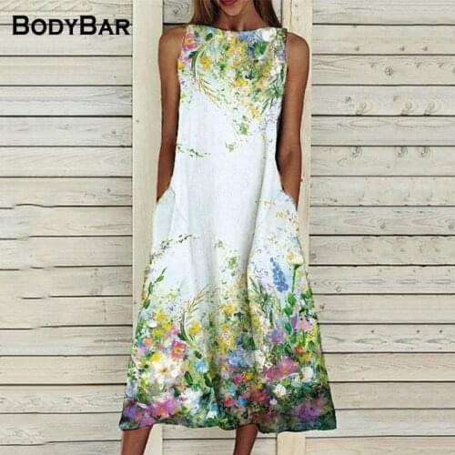 Bohemian Style Plus Size Dress Ladies Sleeveless Floral Print Dresses Loose Summer Party Dress Female Elegant Maxi Vestido mujer
