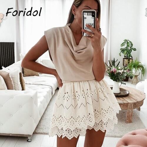Flower Lace Skirts Womens Chic A-line Skirt Hollow Out Embroidery Floral Mini Skirt Summer Autumn Bottoms Ladies Short Skirt