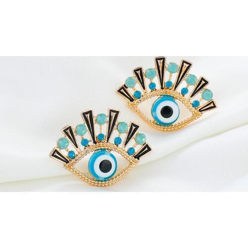 AENSOA Unique Design Blue Eye With Rhinestone Metal Earrings Eyebrow Crystal Hollow Earrings For Women New Fashion Party Jewelry