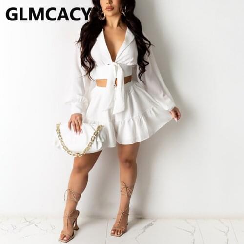 Women Two Piece Matching Sets Long Sleeve Top & Mini Skirts