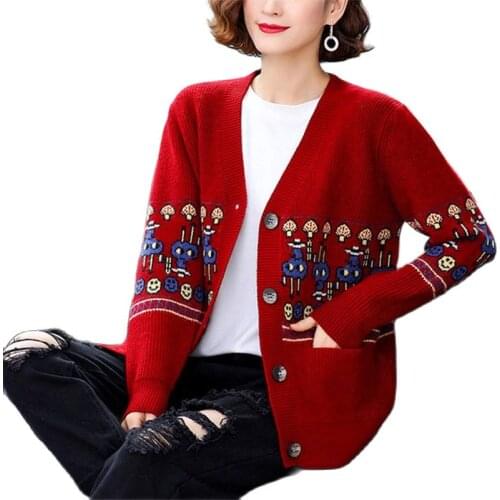 6XL Middle-aged Mother Wool Cardigan And Sweater 2021Women Long Sleeve Autumn Winter knitting Cardigan Femme Loose Coat Jacket