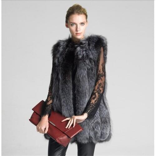 Faux Fox Fur Vest Ladies Mid-Length Female Silver Fox European American Silver Fox Coat