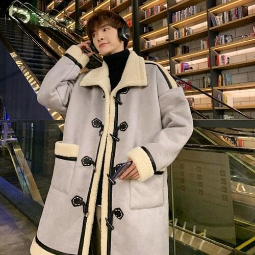 Winter Mens Cashmere Long Overcoat Horn Button Loose Outwear Thick Warm N30