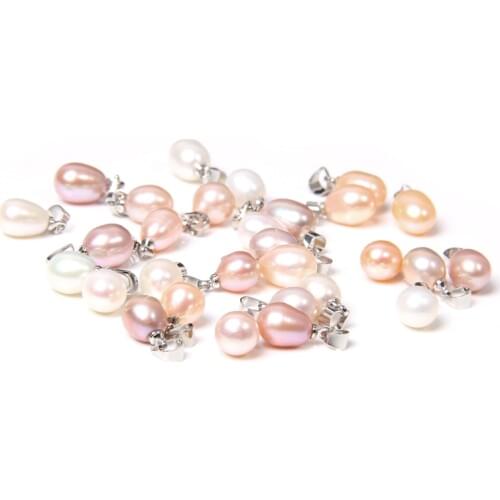 10 pcs 6-12 mm Natural Freshwater Teardrop Pearls Pendant For Necklace Wholesale Silver Color Connector Pearls Charm DIY Earings