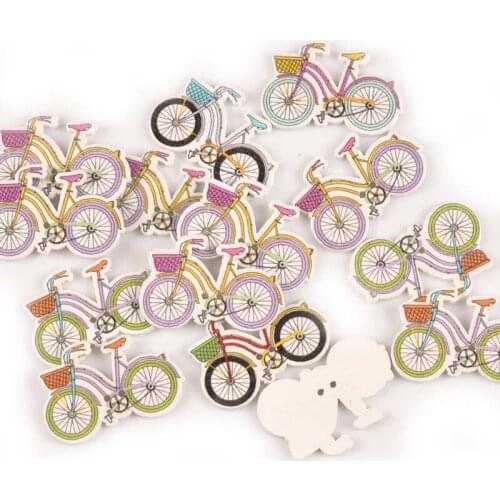 50Pcs Mixed Bicycle Pattern Wooden Buttons For Crafts Scrapbooking Apparel Sew Accessories Clothing DIY Decor 20x25mm M0697X