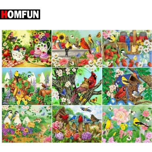 HOMFUN Diamond painting "Color bird flower" Full Square/Round Drill Wall Decor Inlaid Resin Embroidery Craft Cross stitch