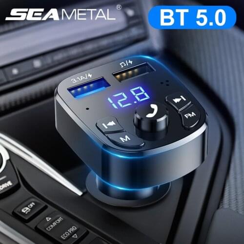 Bluetooth 5.0 FM Transmitter Car MP3 Player 3.1A USB Charger Handsfree U-Disk Play Led Voltmeter Universal for 12V/24V Vehicles