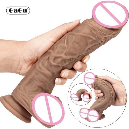GaGu Big Liquid Silicone Realistic Dildo For Women Double Layer Flexible Cock With Strong Suction Cup Soft Fake Penis Sex Toys