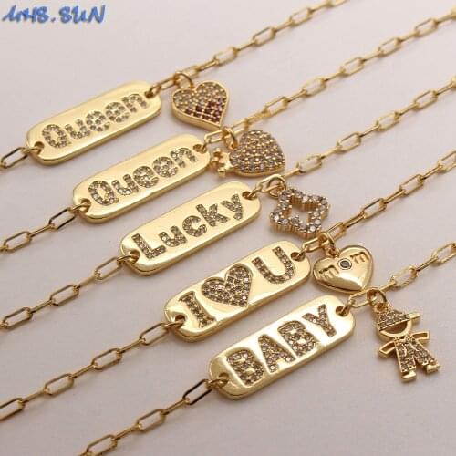 MHS.SUN Fashion Design Mosaic Zircon Letter Pendant Bracelets Bangles For Girls Women With Heart/Lock AAA CZ Bracelet Jewelry