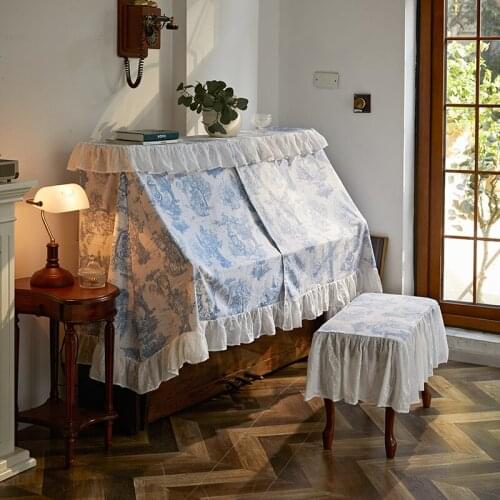 Cotton Blend Piano Cover Stool Cover Lace Embroidery Piano Dustproof Cloth Home Decor Pronted Universal Piano Covers Simple
