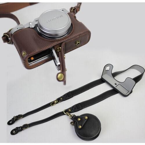 Genuine Cowhide Leather Case Camera bag For Fujifilm Fuji X100F Half Body cover shell shoulder strap With Battery Opening