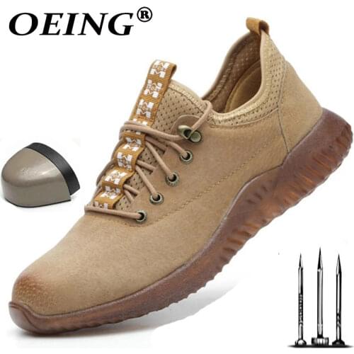 Pig skin breathable work shoes security men woman leather light Safety shoes men anti-smashing steel head work boots 2019 New