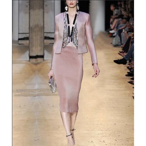 Elegent Pink Blazer Skirt Two Piece Sets 201 Spring Full Sleeve Office Lady Slim Women Suits