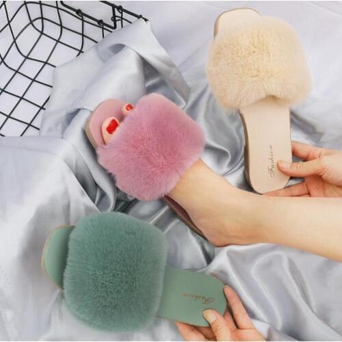 European autumn fashion new slippers women net red plush female warm word slippers student dormitory home summer womens shoes