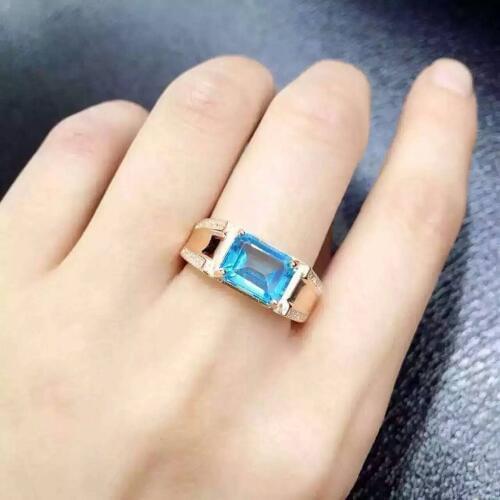 Natural blue topaz stone Ring Natural gemstone Ring S925 sterling silver trendy Luxury Thick big men womens party fine Jewelry