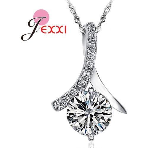 JXXI Hot Sale Women Lady Party Wedding Jewelry 925 Sterling Silver Geometric Necklace With Big Shiny Cubic Zirconia Wholesale