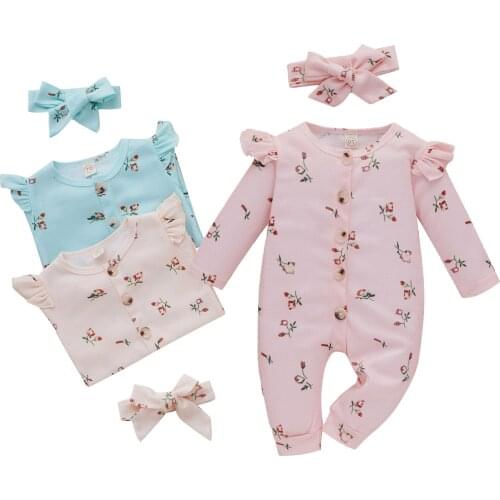 Citgeett Autumn Newborn Baby Girls Boys Romper Headband Flower Print Long Sleeve Jumpsuit+ Hairband Spring Fall Clothes