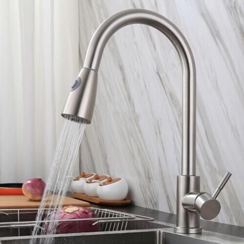Stainless Steel Kitchen Faucet Single Hole Pull Out Spout Kitchen Sink Mixer Tap Stream Sprayer Head 360 Degree Water Mixer Tap