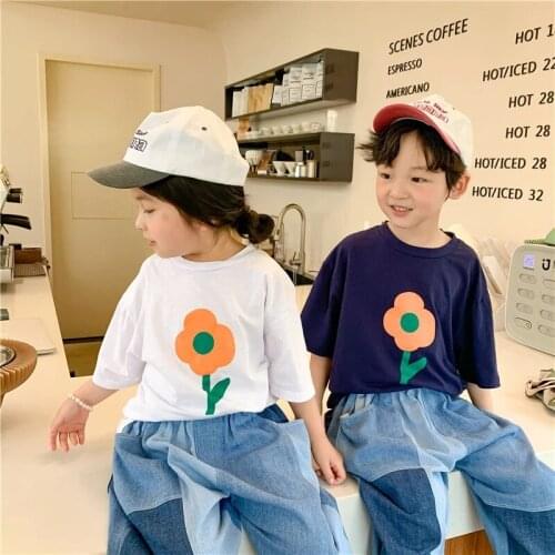 Summer children floral short sleeve T shirts 2-7 years boys and girls cotton loose Tees Kids Tops
