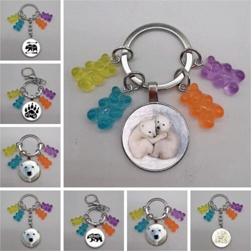 Cute candy color cartoon bear glass keychain DIY handmade colorful resin bear fresh keychain jewelry