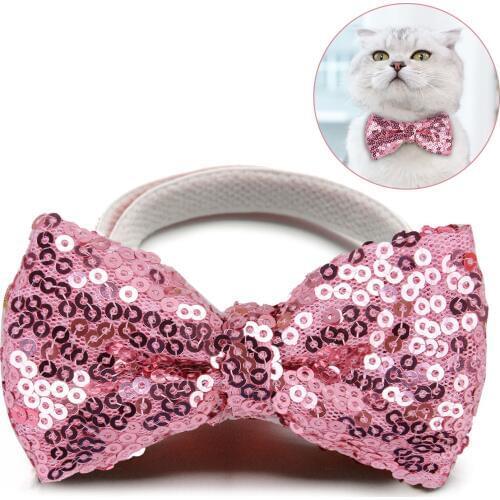 Fashion Sequin Pet Bowtie Cute Elastic Dog Bow Tie Pet Collar Tie For Birthday Christmas Pet Clothing Accessories Supplies