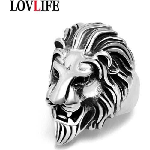 New Vintage Lion Head Rings for Men Retro Gold Color Punk Hip Hop Lion Finger Ring Rock Concert Party Fashion Jewelry