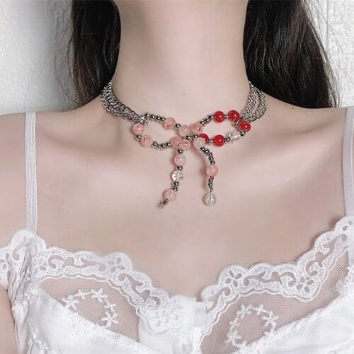 MWSONYA Fashion Korean Handmade Bead Bowknot Necklace Tassel Pendant for Women Chain Temperament Necklace Party Jewelry