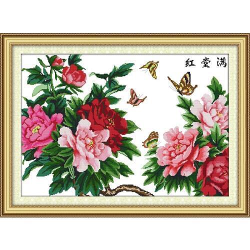Success in every field 2 cross stitch set Chinese peony flower count print 18ct 14ct 11ct embroidery kit DIY handmade needlework