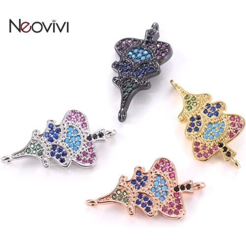 Neovivi Tree Charms Pave Green Blue Purple Colors Cubic Zircon Realistic Copper Spacer Beads for Jewelry Making DIY Accessories