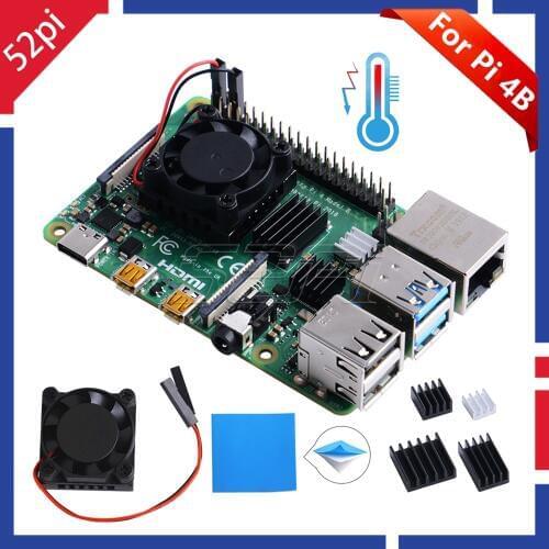 52Pi New! Original 1/2 Dual Fan Square Cooling Fan with Heatsink Cooler Kit For Raspberry Pi 4 B ( 4 Model B )