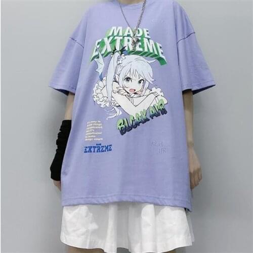 2021 Summer New Cartoon Anime Funny T Shirts Half-sleeved Womens T-shirt Loose Oversize Alternative Tops Ladies Clothing