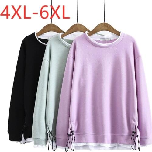 New 2021 Ladies Spring Autumn Plus Size Tops For Women Large Pullover Long Sleeve Cotton Loose Thick Black T-shirt 4XL 5XL 6XL