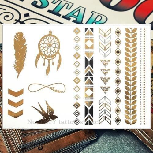 NU-TATY 24 style Temporary Tattoo Body Art, Golden Swallow Feather Designs, Flash Tattoo Sticker Waterproof 21*15cm