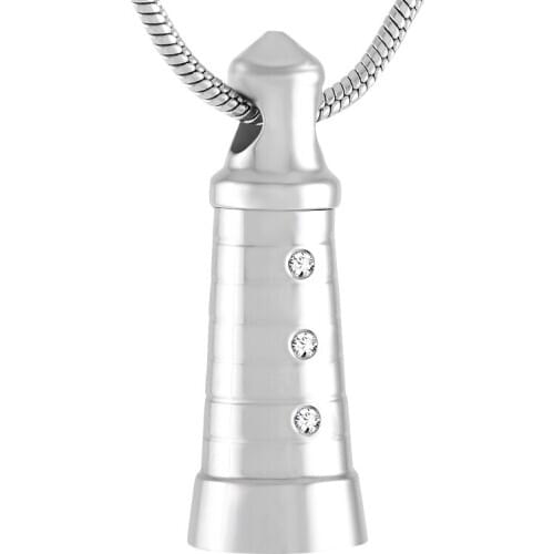 Sea Light Tower Shape Cremation Pendant Clear Stone Inlay Stainless Steel Cremation Ashes Urn jewelry for Lovers Ashes