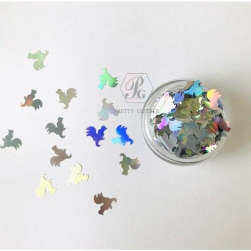 PrettyG 1 Box Halloween Laser Silver Color Cock 8MM Size Shape Glitter Sequins For DIY Art Makeup Decoration Accessories