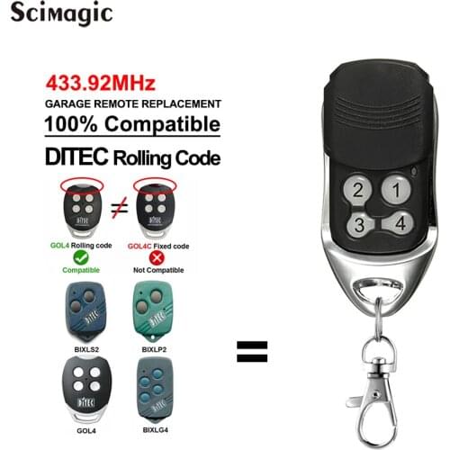 Used for DITEC GOL4 BIXLG4 BIXLP2 BIXLS2 433.92mhz Rolling Code Garage Command Door Remote Control