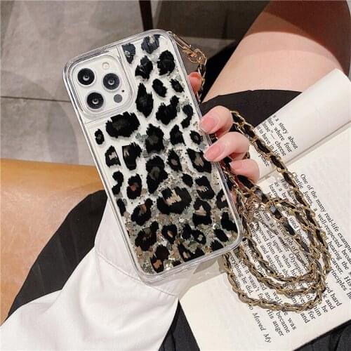 Luxury liquid quicksand leopard fish scale Crossbodoy Chain phone bag case for iphone 12 11 pro max case XS MAX 6 7 8 plus X XR