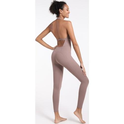 Backless Sexy Yoga Sets Elastic Naked-Feel Women Jumpsuit One Piece Yoga Set Gym Fitness Sleeveless Sportswear Suit